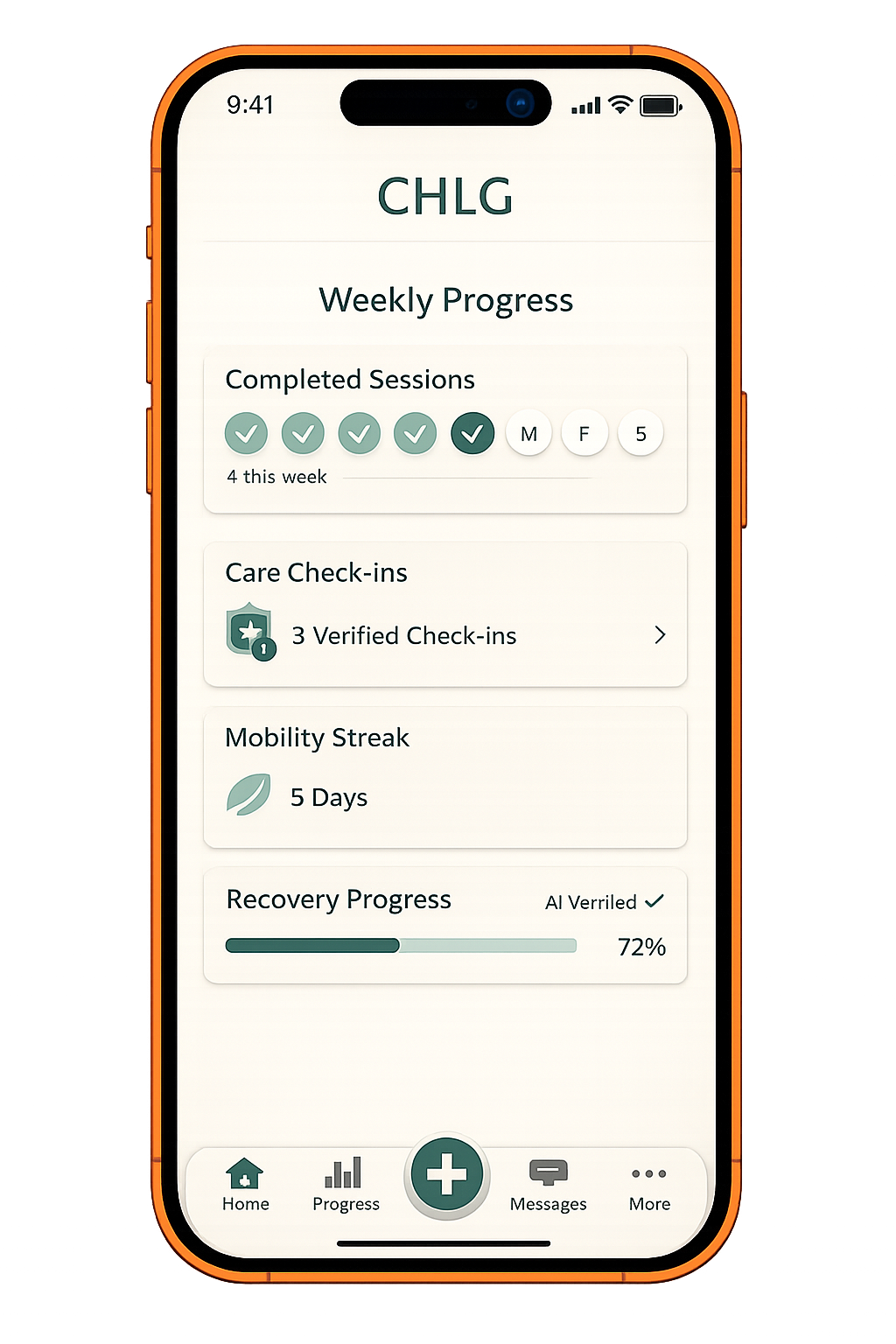 CHLG Health progress record screen