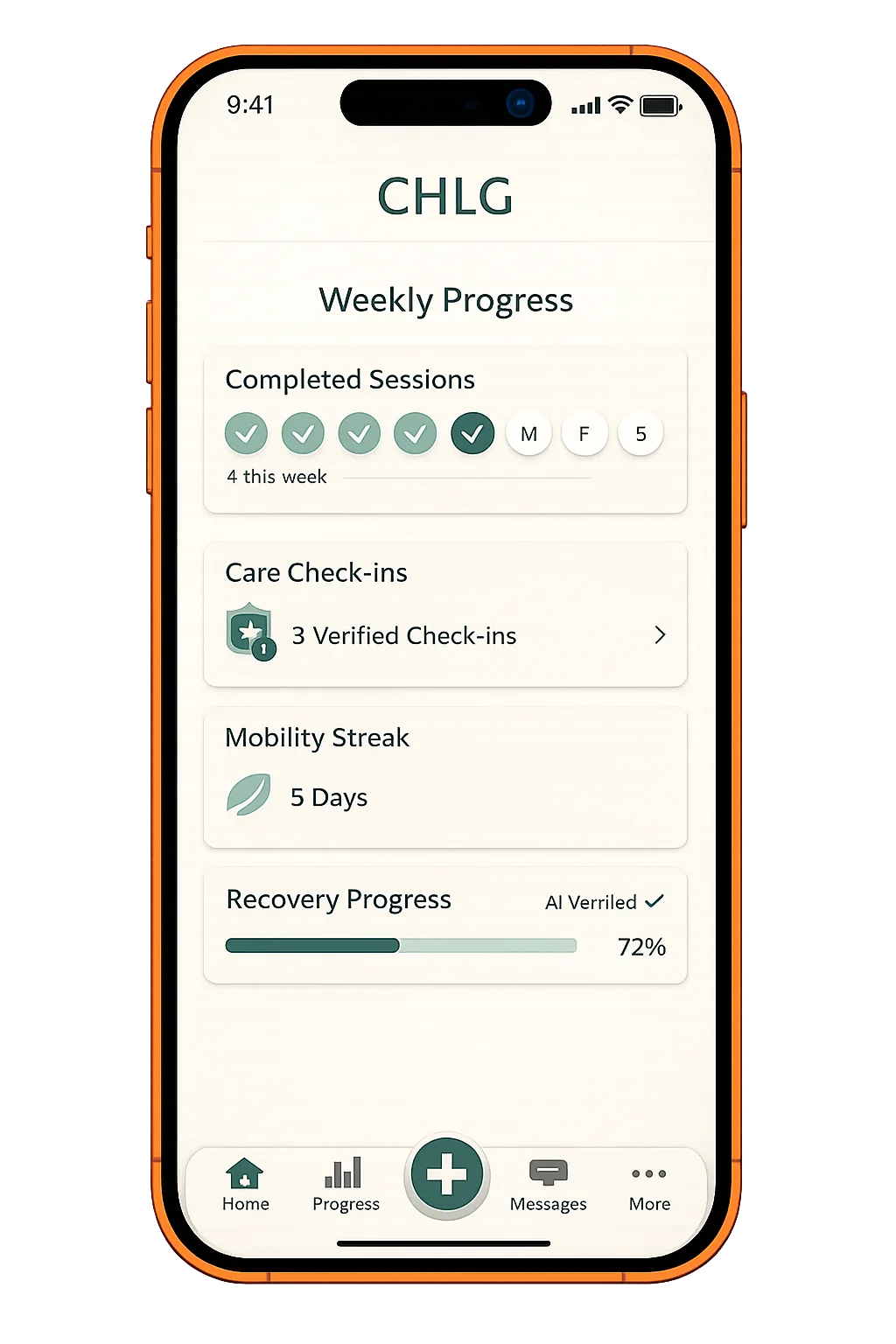 CHLG Health progress record screen